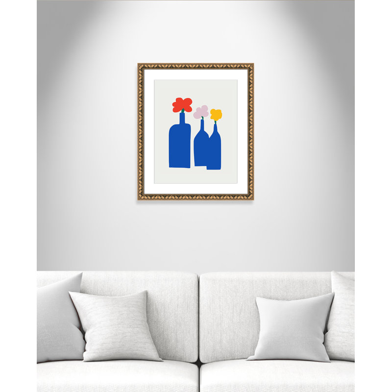 «Bold Blooms Trio Print» par Dean, L 22,5 po x H 26,5 po, Matted Print, Perles de feuilles dorées