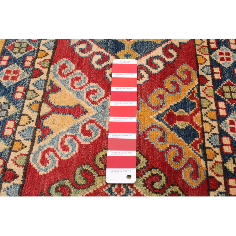 Tapis rouge en laine noué à la main de conception unique 5 pi x 7 pi 8 po New Age