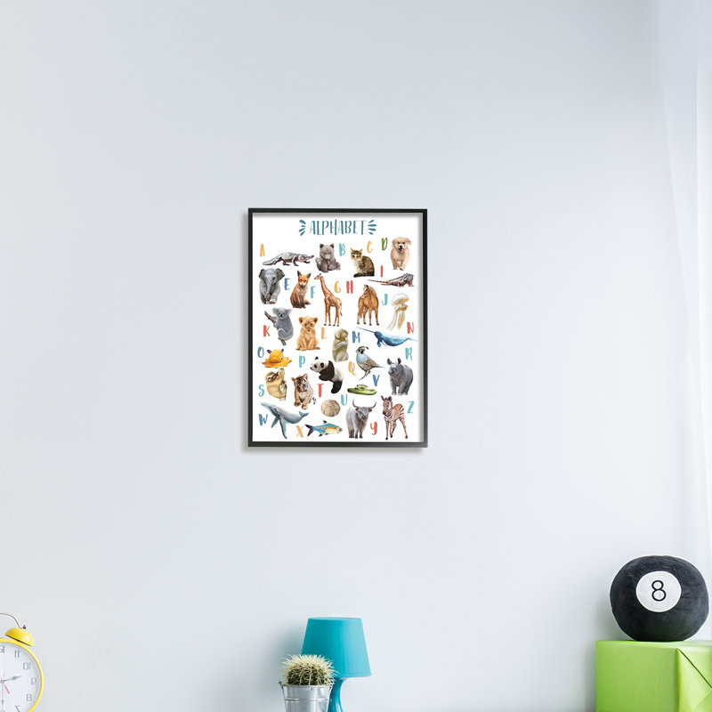 Kid's Playful Animal Alphabet - impression, H 20 po x l 16 po, Giclée encadrée noir minuit