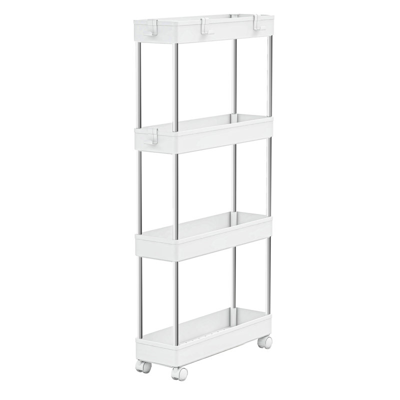 White Plastic and Stainless Steel 4-Tier Slim Storage Cart