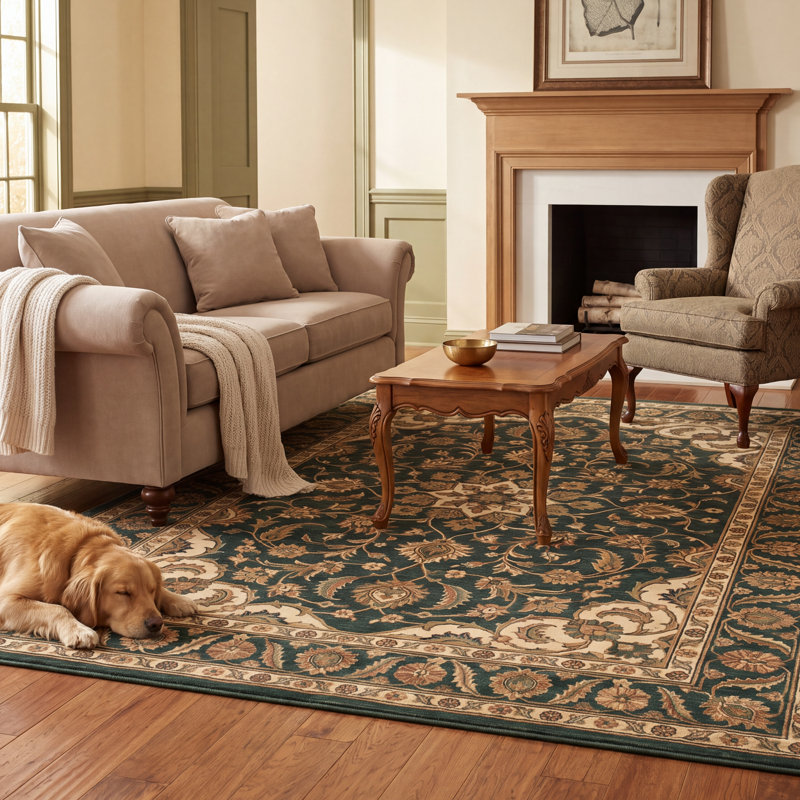 Tapis Hartley traditionnel avec médaillon délavé, style persan, or, vert, crème, ivoire, lavable à la machine, antidérapant, à poils courts, pour l'intérieur et l'extérieur, adapté aux animaux domestiques, idéal pour le salon, la chambre, la salle à manger, l'entrée, le couloir ou le bureau.