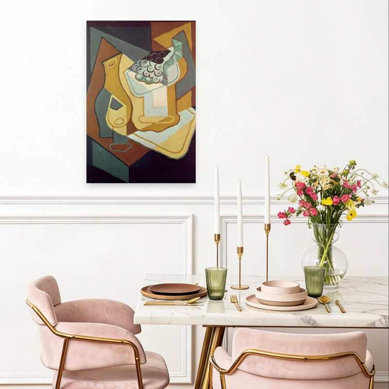 Bouteille et coupe de fruits, estampe d'art mural abstrait contemporain de 1921, H 24 po x l 16 po