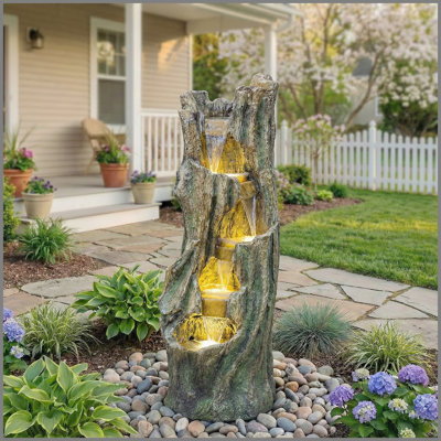 Waterfall Fountain for Outdoor Gardens and Patio Backyards Includes Energy-Efficient LED Lights and Easy Setup for Instant Relaxation