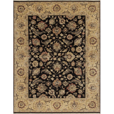 Sovereign Hand Knotted Wool Area Rug in Black/Ivory