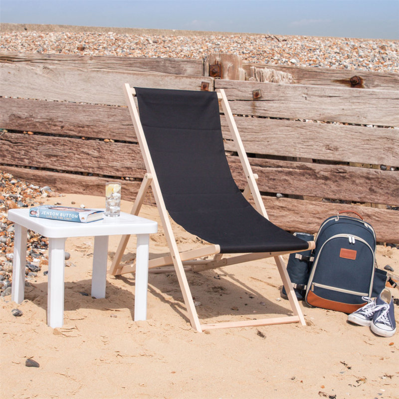 Reclining Folding Deck Chair, Black