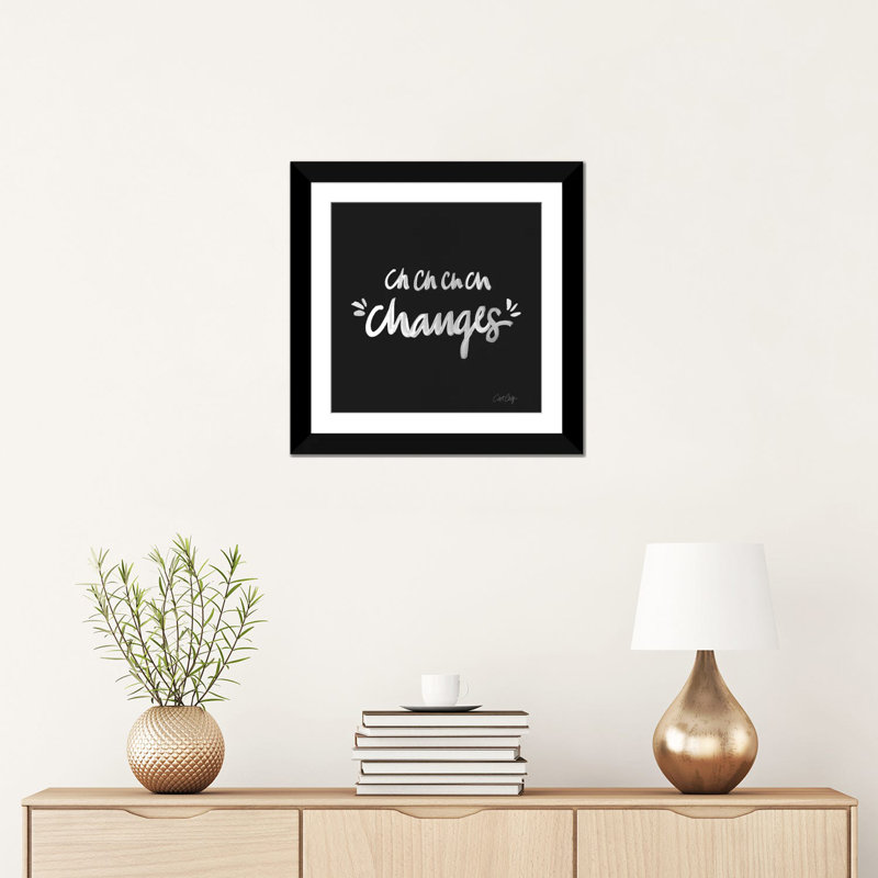 "changes" , art textuel sur toile, Papier avec cadre noir, Blanc, H 16 po x l 16 po x P 1 po