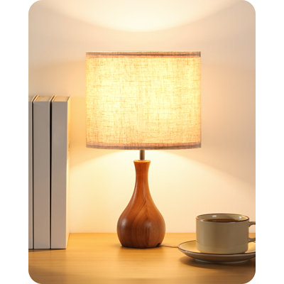14.2" Small Solid Wood Table Lamp 