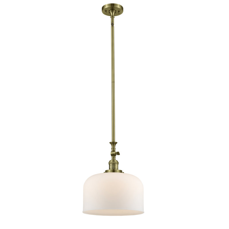 Hiers 1 - Light Single Pendant, Antique Brass, Matte White Cased, 6 Watt Vinage LED Bulb