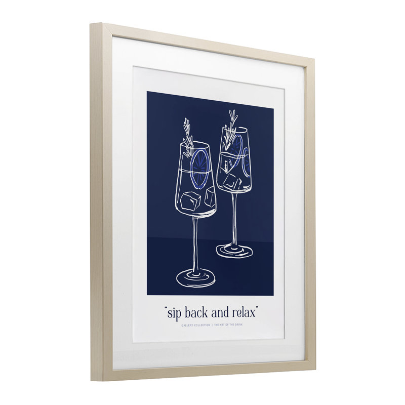 Sit Back & Relax Blue Framed Print Under Glass, design by Lettered and Lined, Harvest Pine Frame, 21" H x 17" W