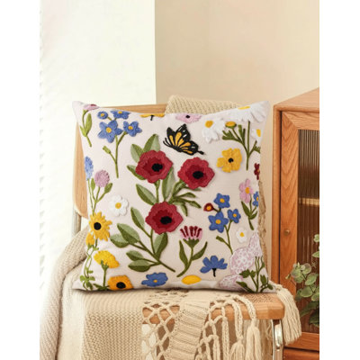 Housses de coussin décoratives brodées printemps et été, motif esthétique floral rétro avec fermeture à glissière, housses de coussin pour canapé de salon et lit