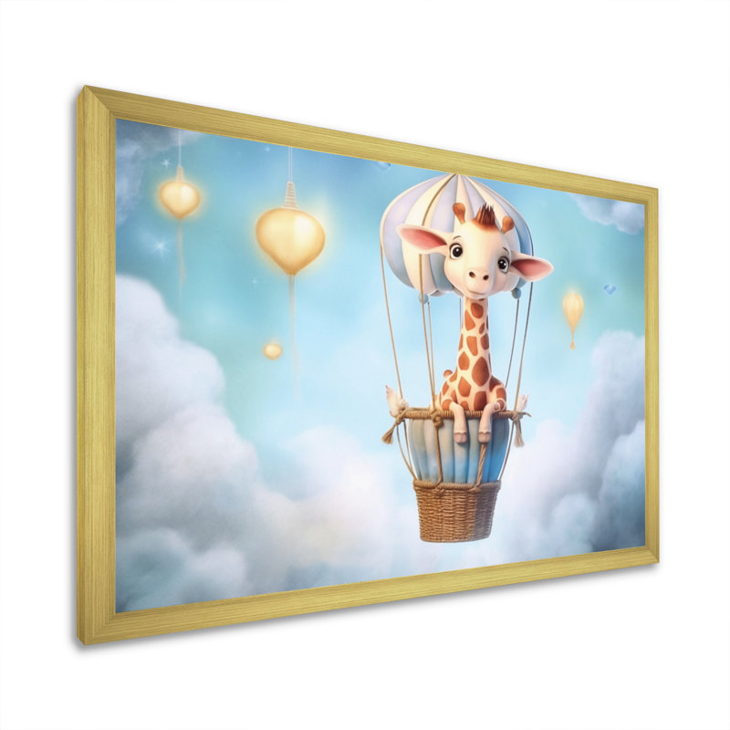 «Nursery Adorable Giraffe I», reproduction sur toile, Cadre doré simple, H 16 po x l 32 po x P 1 po