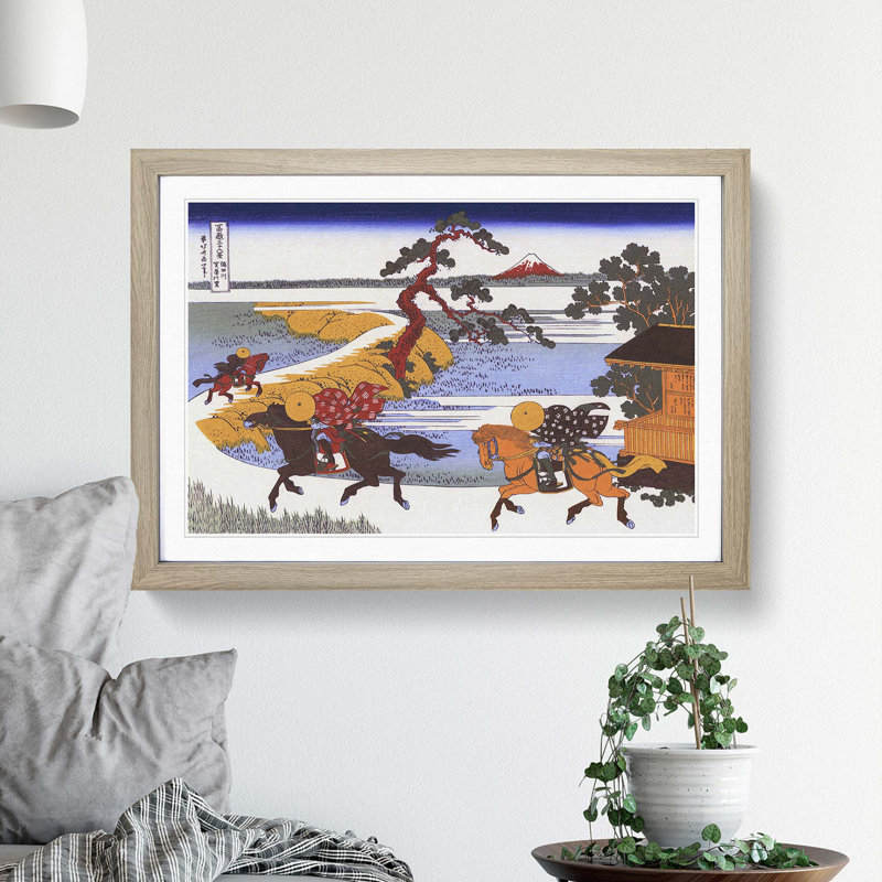 Horses in the Village of Sekiya by Katsushika Hokusai - Framed Print, 36cm H x 48cm W x 2cm D, Oak Framed