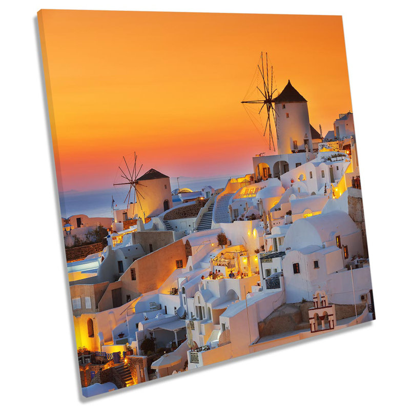 Z0141 Santorini Island Sunset - Wrapped Canvas Painting, 60cm H x 60cm W x 2cm D