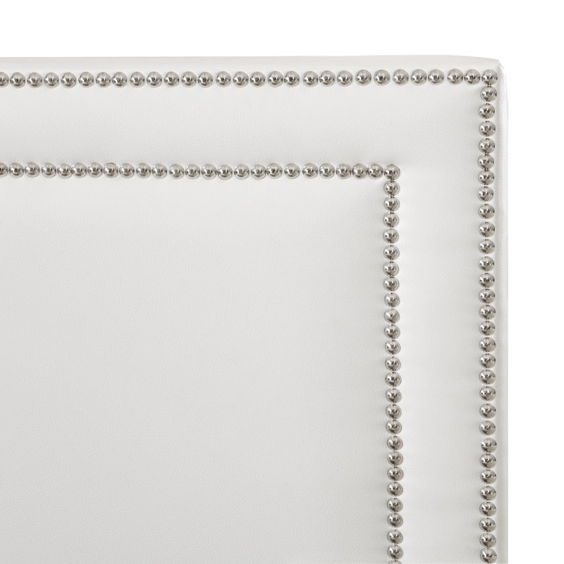 Lit plateforme tapissier Crampton, Cuir, Blanc, Lit double
