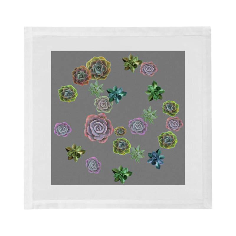 Succulents Floating Cotton Sateen Dinner Napkins, Gray