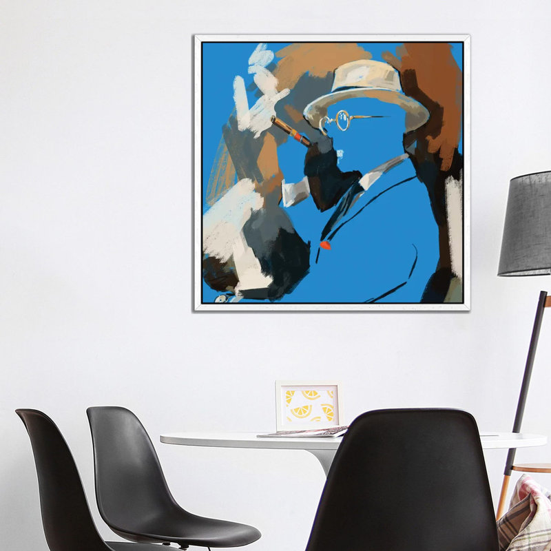 Cigar Lounge In Blue 1 Piece Wall Art on Canvas, 93.98 cm H x 93.98 cm W, White Framed