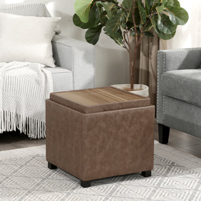 Repose-pieds carré avec rangement en similicuir avec plateau réversible