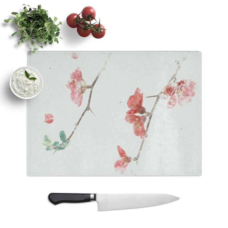 Tempered Glass Pink Flowers & Thorns Chopping Board, 28.5 cm x 39 cm