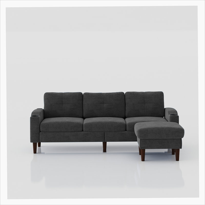 Geppie Upholstered L-Shaped Sectional Right Hand Facing, Dark Gray Fabric, 33.07" H x 78"W x 53.54"D