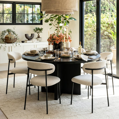 Modern  Round Dining Set With Pedestal Base Table And 6  Upholstered Curved Back Chairs