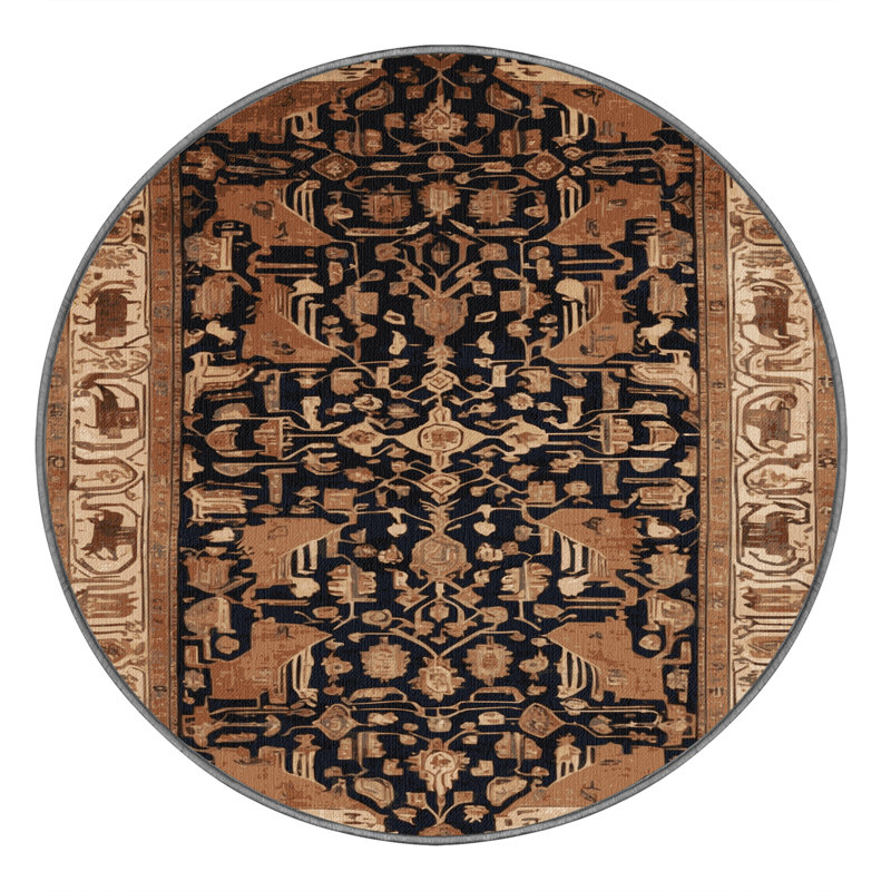 Machine Washable Persian Brown Area Rug, Round 6'