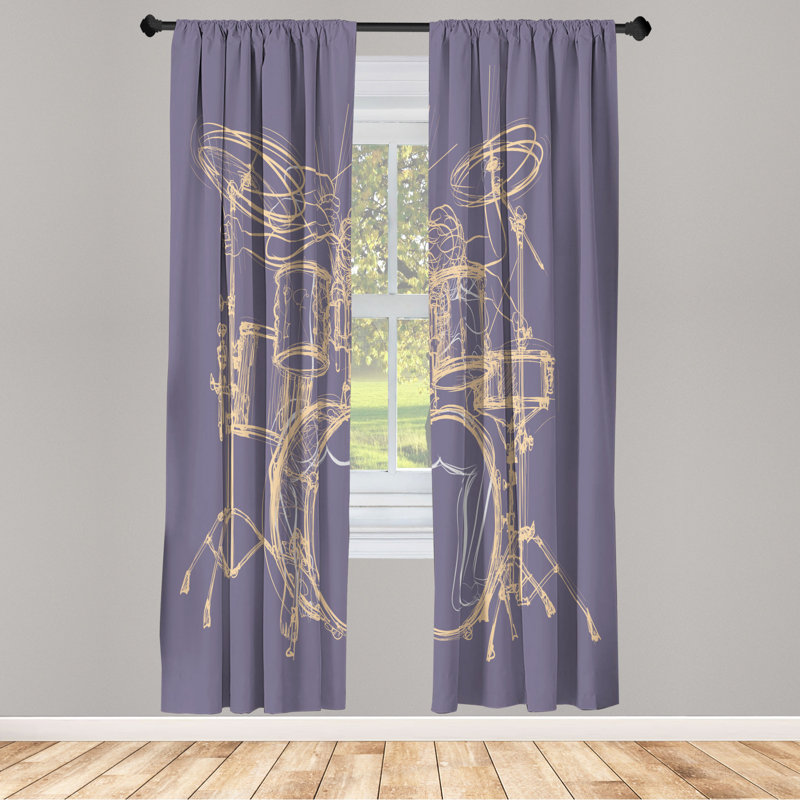 Microfiber Floral Semi-Sheer Rod Pocket Curtain Panels, 28" W x 84" L, Light Steel Blue/Beige