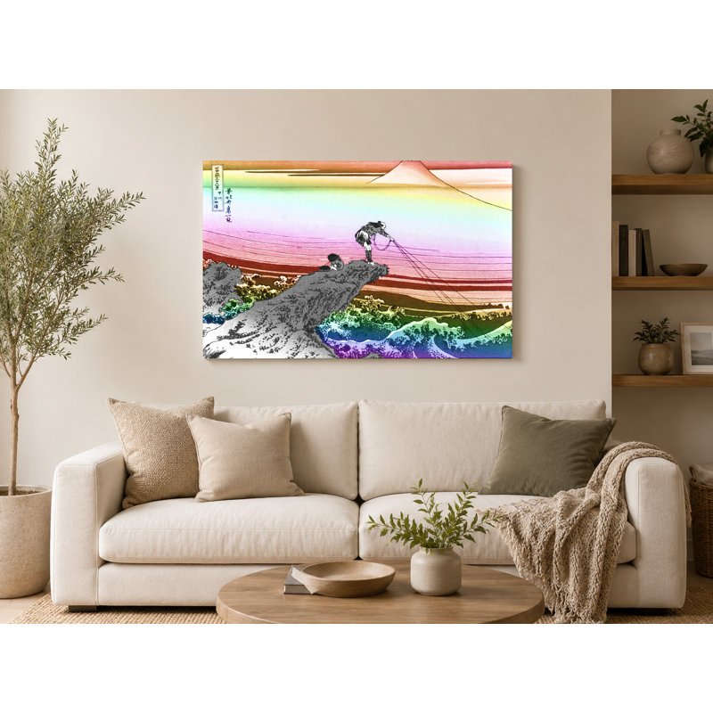 Pêche côtière à Kajikazawa (1831) - Art mural sur toile paysage, 30" W x 20" H