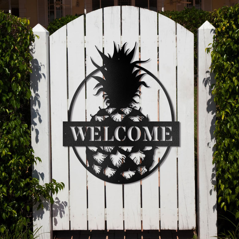 Pineapple - Custom Metal Wall Accents, Metal Fruit Sign On Door,Kitchen Cabin Sign, Black, 24" H x 19.5" W x 0.05" D, Yes