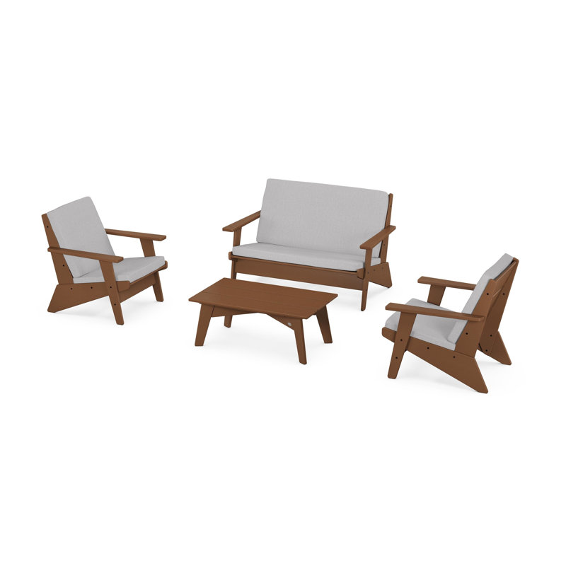 Riviera Modern Lounge 4-Piece Set, Teak, Granite