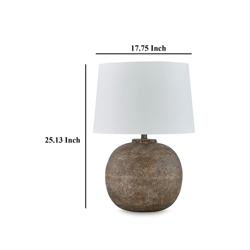 Lampe de table Vesy, impressions abstraites brunes, base ronde en métal de 25 pouces