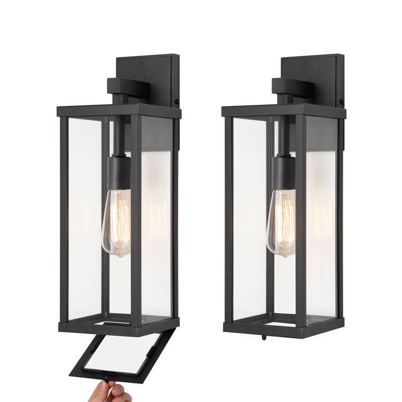 Olar Classic Outdoor Wall Sconce 1 Light Rectangular Metal Frame and Glass Shade Warterproof, 18" H x 5.83" W x 7" D
