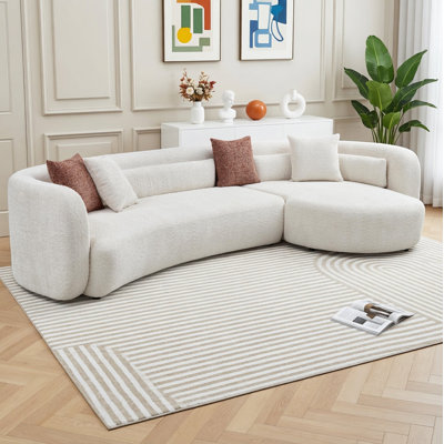 Canapé modulaire incurvé moderne en forme de L de 132 po avec méridienne moderne, blanc ivoire