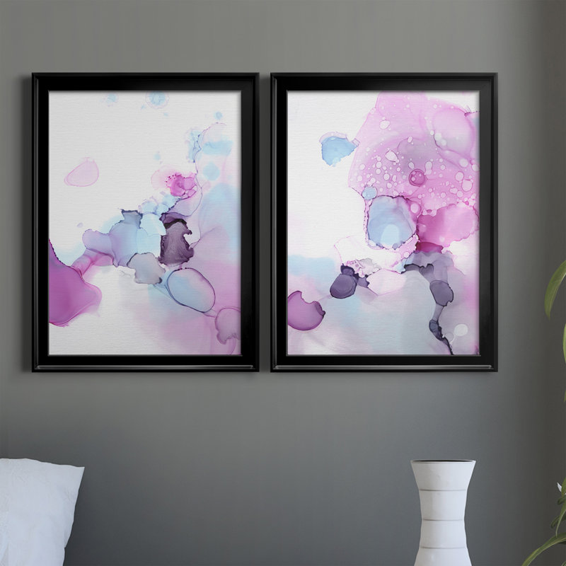«Fluid Magenta III», ensemble de 2 peintures sur toile encadrées, H 24,5 po x l 37 po x P 1 po, Cadre noir