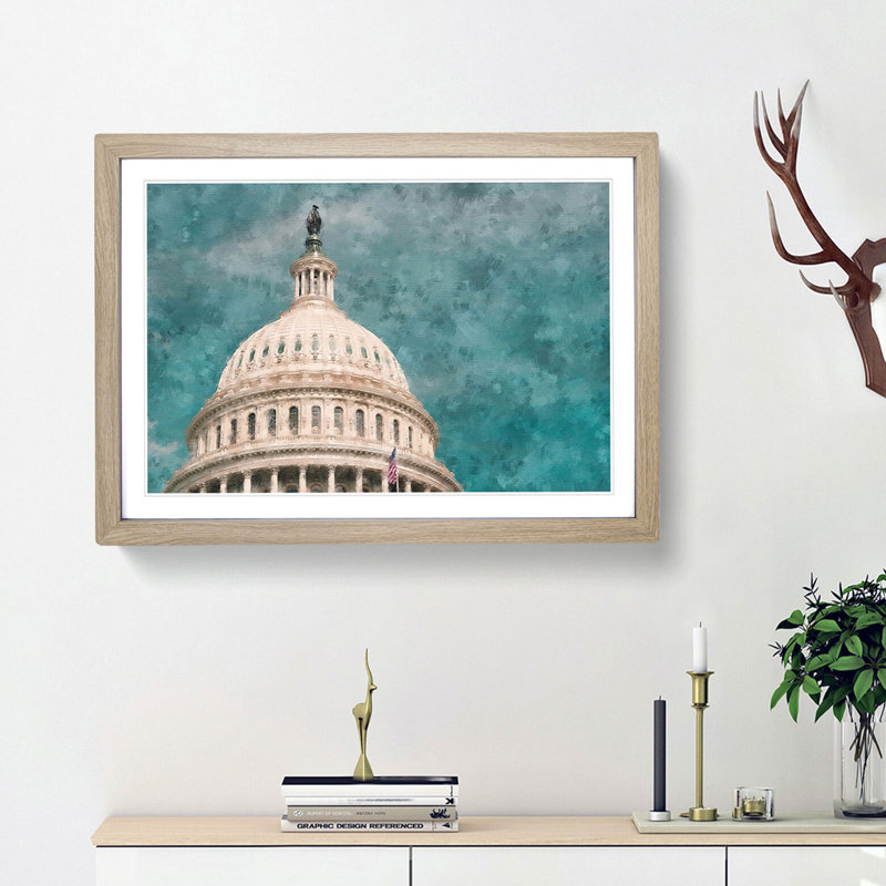 Capitol Hill White House - Picture Frame Graphic Art Print, 45cm H x 63cm W x 2cm D, Oak Framed