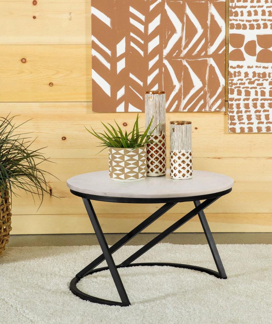 Latitude Run® Table basse ronde avec plateau en marbre blanc et noir ...