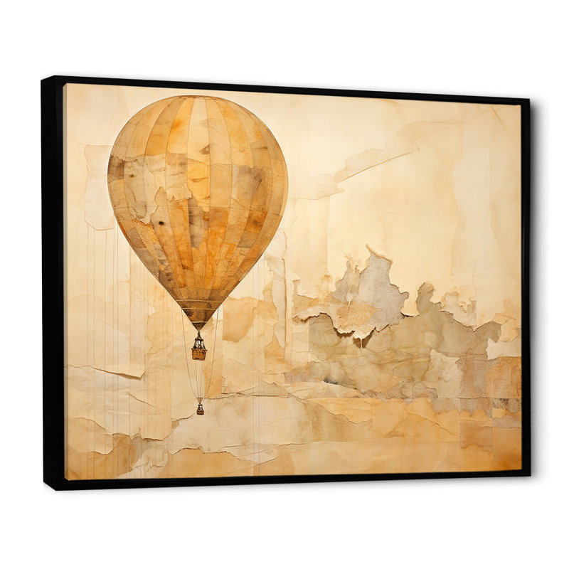 Minimalisme, montgolfière, impression sur toile, Cadre flottant noir, H 34 po x l 44 po x P 1,5 po