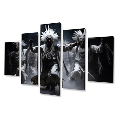 Native Art Dance Of Spirits - décoration murale Native American Art - 5 panneaux