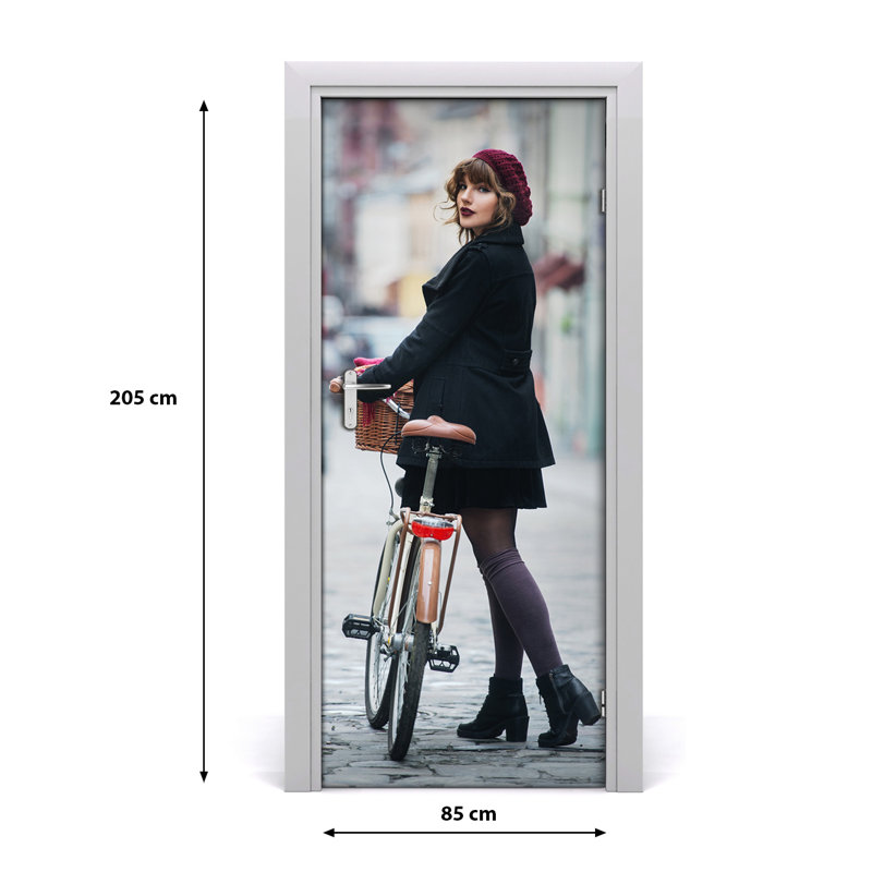 Woman On Bicycle Door Decal