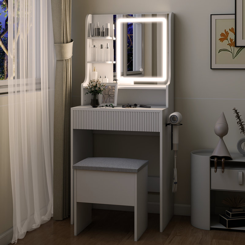 Ensemble de coiffeuse avec tabouret Herdon , Blanc