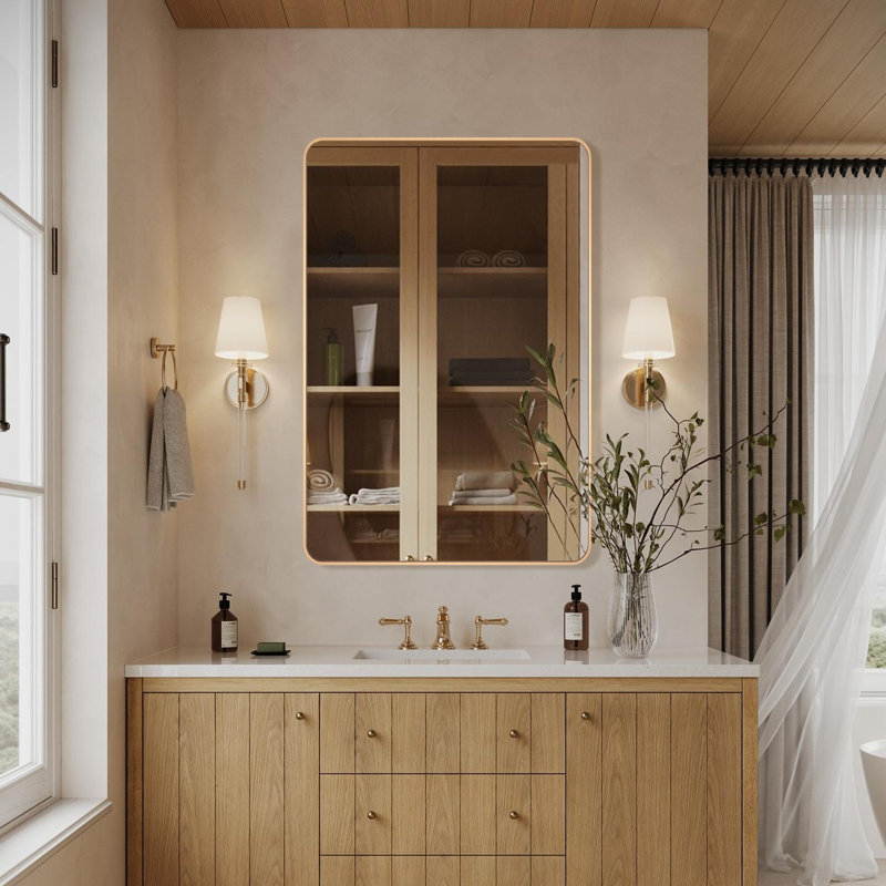 Chassin Wall Mount Bathroom Rectangular Vanity Mirror (Horizontal/Vertical), 24" H x 36" W, Brushed Gold