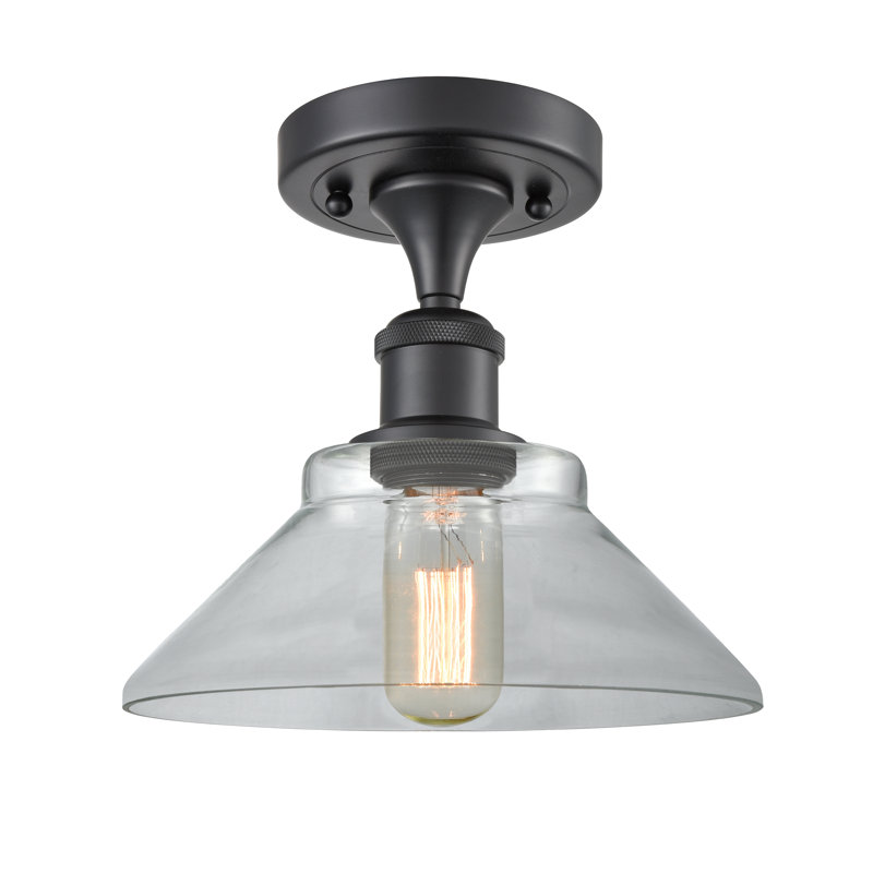 Newton St Loe Semi Flush Mount, Matte Black, Black, 6 Watt Vinage LED Bulb