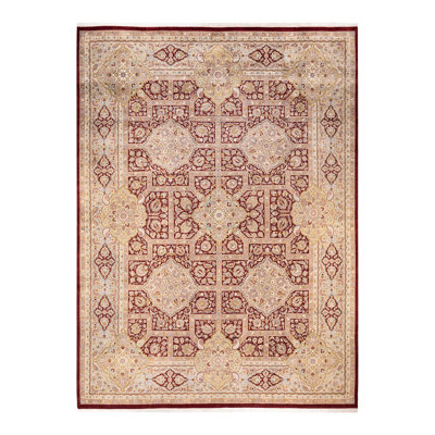 Tapis ivoire / rouge noué à la main de conception unique 9 pi 2 po x 12 pi 4 po Shevaun