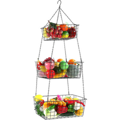 3 Tier Hanging Fruit Basket Square 35.4 Inch Fruit Organizer Kitchen Heavy Duty Wire Organizer