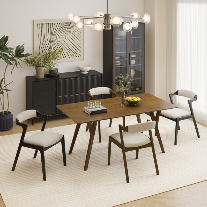 Table de salle à manger avec chaises Needham, 5, Noir/noyer