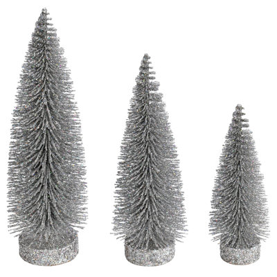 Ensemble de 3 arbres ovales à paillettes argentées 7 "- 9" - 11 "