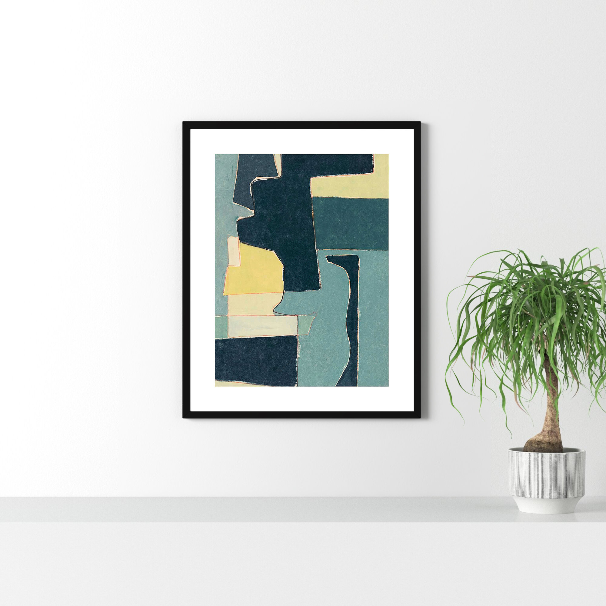 Blue Note II by Rob Delamater., 35.38" H x 28.38" W x 0.88" D, Noir Black Framed Paper