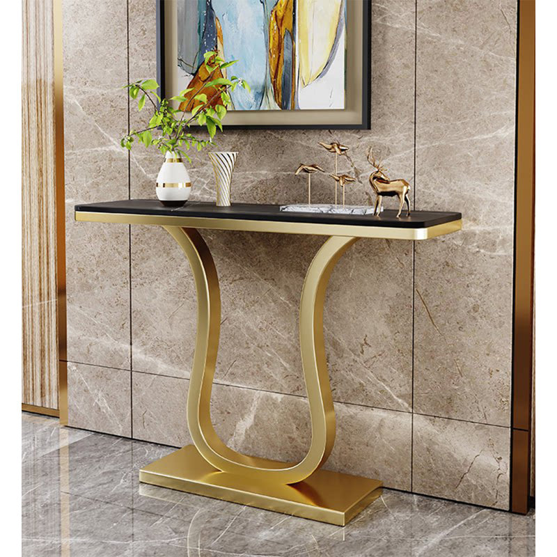 Console de style moderne de luxe en pierre frittée et fer, table de présentation Stable, 31.5" H x 47.24" W x 11.81" D, Black
