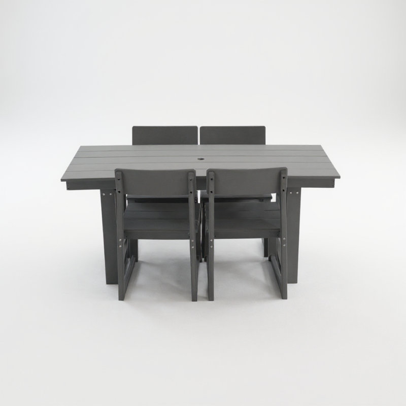 Ensemble de salle à manger 5 pièces en PEHD avec table de patio résistante aux intempéries et 4 chaises avec accoudoirs