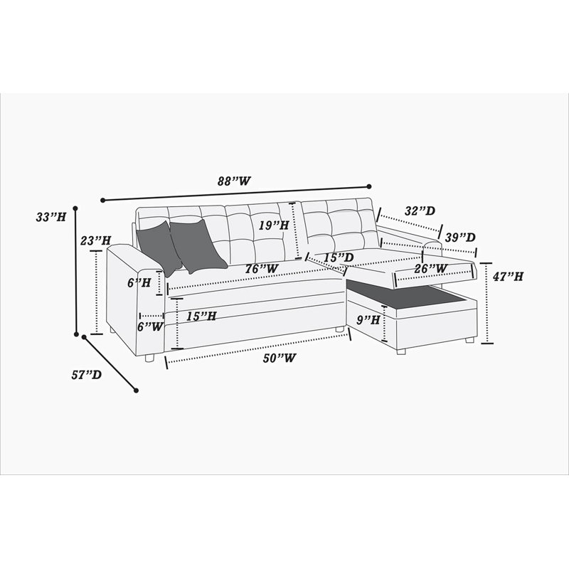 Broekhuis Upholstered L-Shaped Sectional Reversible, Blue Gray Polyester Blend