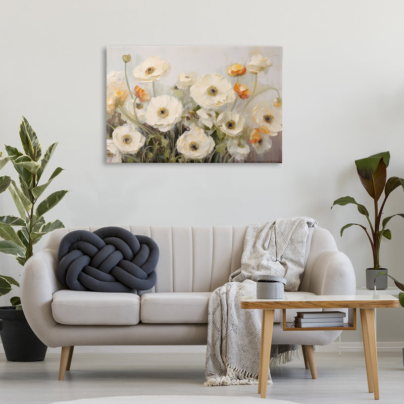 Art mural en toile White Ranunculus Blooms par Petals Prints Design, H 24 po x l 36 po